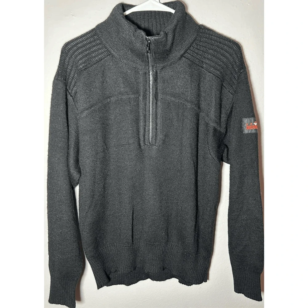 Vintage Men’s Obermeyer Sport Stefan Ski Sweater 1/4 Zip Wool Blend Black Sz S